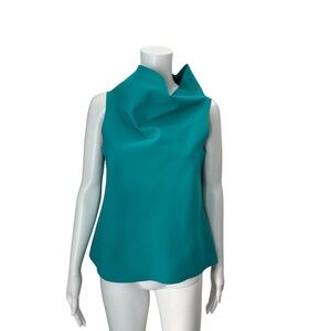 M2057 Maria Pinto Teal Stand Neck Scuba Top Size Large